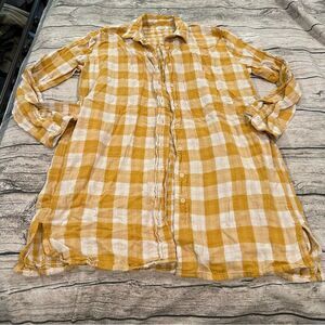 Pact Organic Double Layer Mustard Plaid Tunic Length Shirt Size XS/S